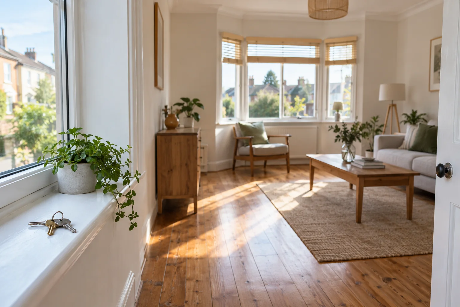Bright apartment interior with wooden floors